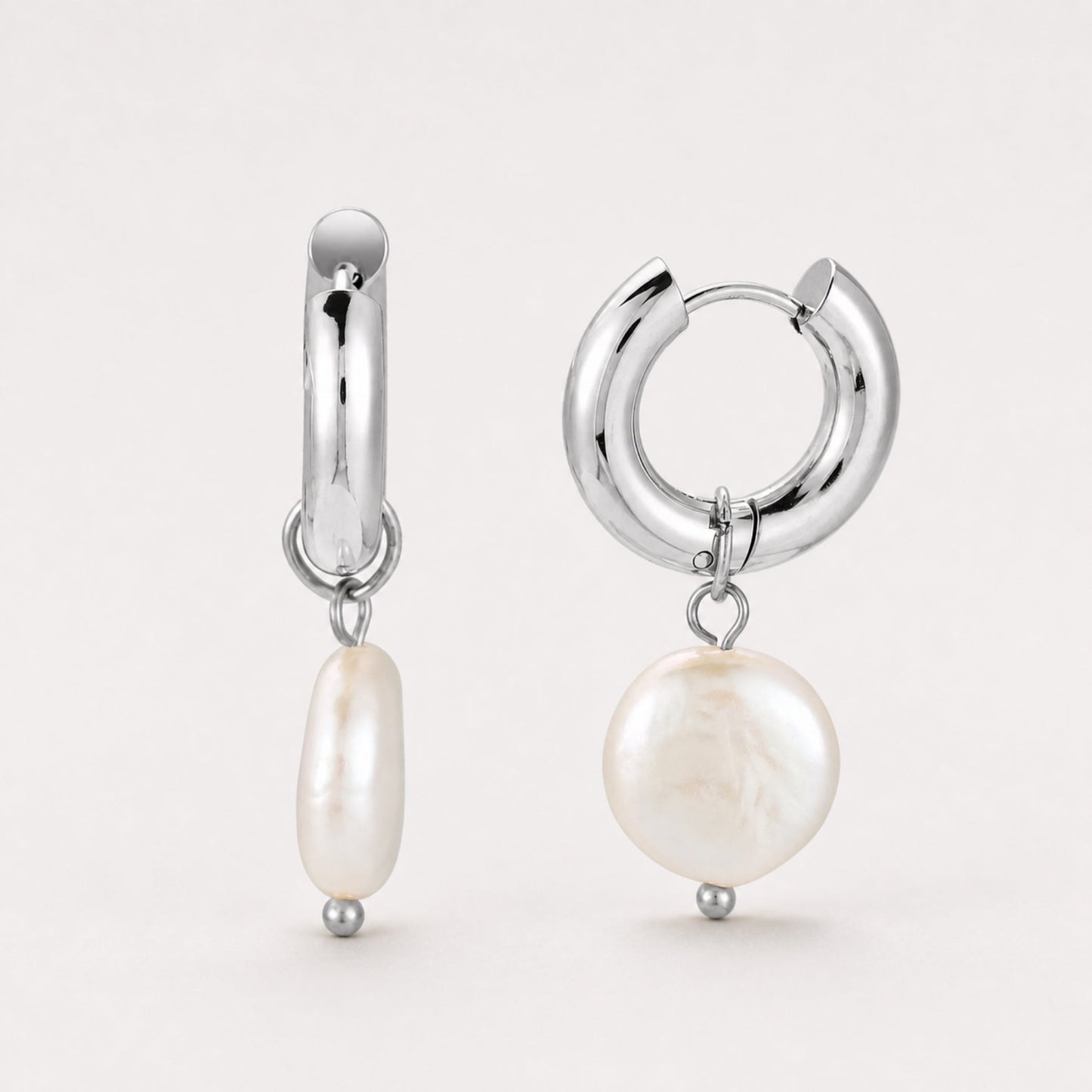 Aretes de aro gruesos con perlas