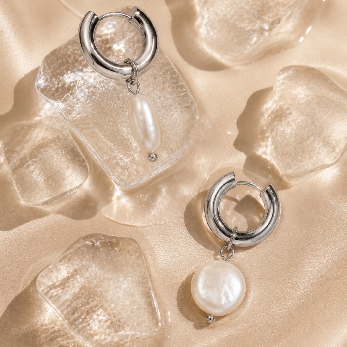 Aretes de aro gruesos con perlas