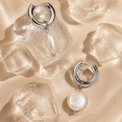 Aretes de aro gruesos con perlas